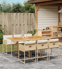 7-tlg. Garten-Essgruppe mit Kissen Beige Poly Rattan