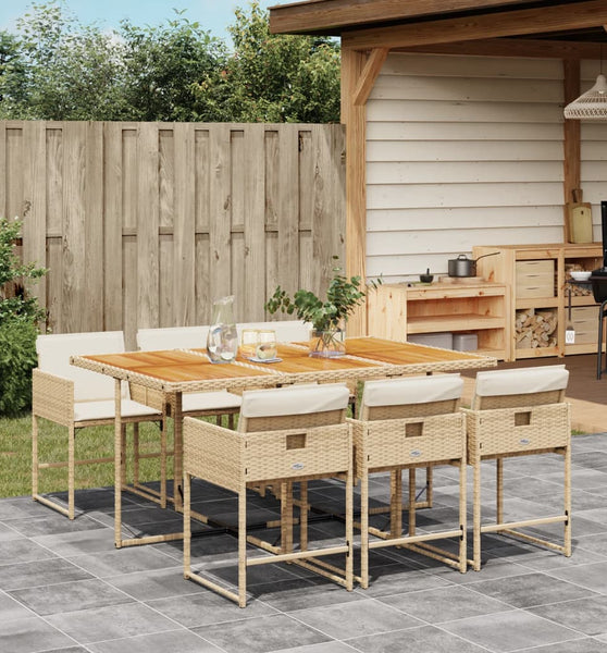 7-tlg. Garten-Essgruppe mit Kissen Beige Poly Rattan