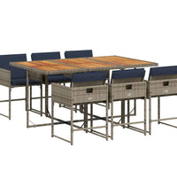 7-tlg. Garten-Essgruppe mit Kissen Grau Poly Rattan