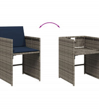 7-tlg. Garten-Essgruppe mit Kissen Grau Poly Rattan