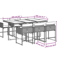 7-tlg. Garten-Essgruppe mit Kissen Grau Poly Rattan