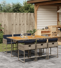 7-tlg. Garten-Essgruppe mit Kissen Grau Poly Rattan
