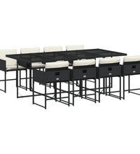 9-tlg. Garten-Essgruppe mit Kissen Schwarz Poly Rattan