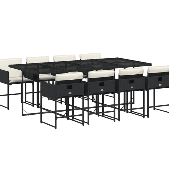 9-tlg. Garten-Essgruppe mit Kissen Schwarz Poly Rattan