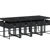 9-tlg. Garten-Essgruppe mit Kissen Schwarz Poly Rattan