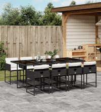 9-tlg. Garten-Essgruppe mit Kissen Schwarz Poly Rattan