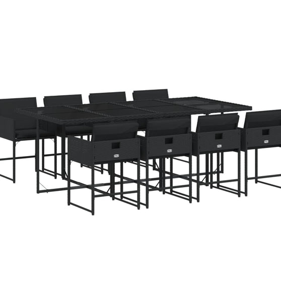 9-tlg. Garten-Essgruppe mit Kissen Schwarz Poly Rattan
