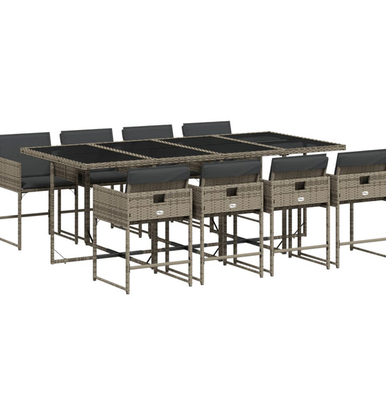 9-tlg. Garten-Essgruppe mit Kissen Grau Poly Rattan
