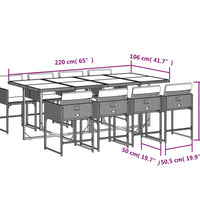 9-tlg. Garten-Essgruppe mit Kissen Grau Poly Rattan