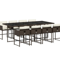 9-tlg. Garten-Essgruppe mit Kissen Braun Poly Rattan