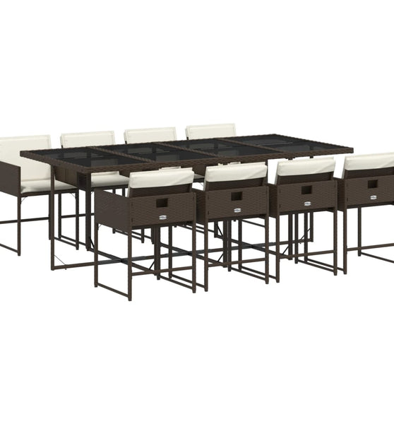 9-tlg. Garten-Essgruppe mit Kissen Braun Poly Rattan
