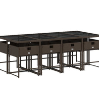 9-tlg. Garten-Essgruppe mit Kissen Braun Poly Rattan