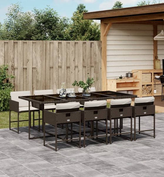 9-tlg. Garten-Essgruppe mit Kissen Braun Poly Rattan