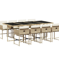 9-tlg. Garten-Essgruppe mit Kissen Beige Poly Rattan