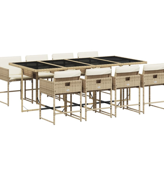 9-tlg. Garten-Essgruppe mit Kissen Beige Poly Rattan