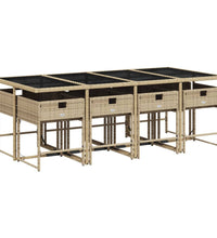 9-tlg. Garten-Essgruppe mit Kissen Beige Poly Rattan
