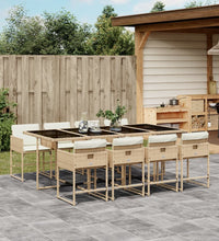 9-tlg. Garten-Essgruppe mit Kissen Beige Poly Rattan