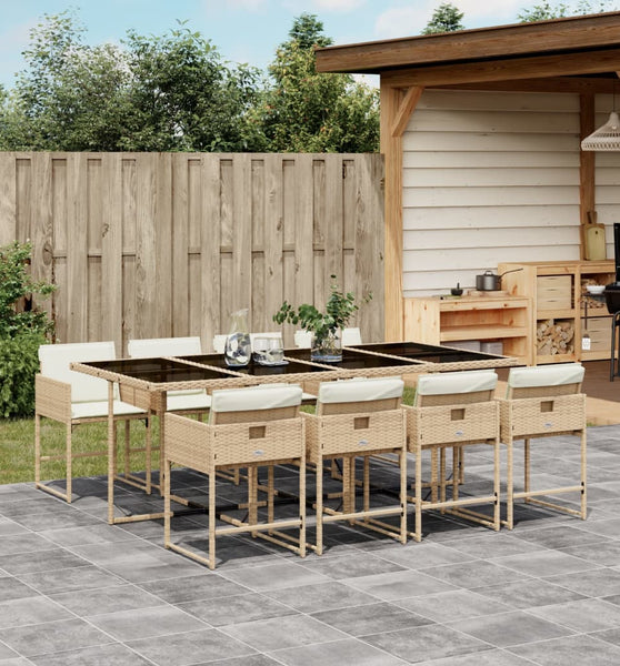 9-tlg. Garten-Essgruppe mit Kissen Beige Poly Rattan