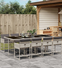 9-tlg. Garten-Essgruppe mit Kissen Hellgrau Poly Rattan