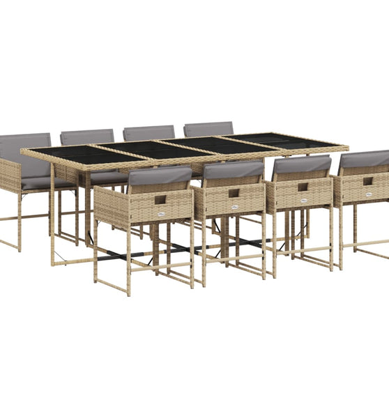 9-tlg. Garten-Essgruppe mit Kissen Beigemischung Poly Rattan