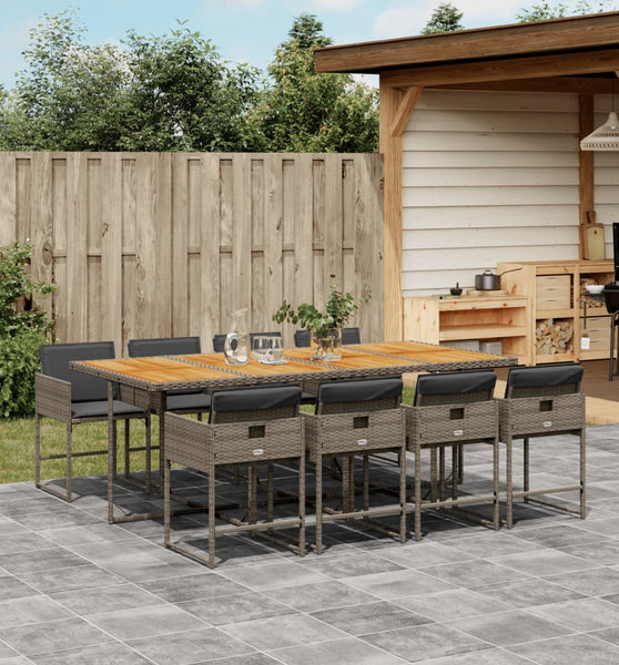 9-tlg. Garten-Essgruppe mit Kissen Grau Poly Rattan