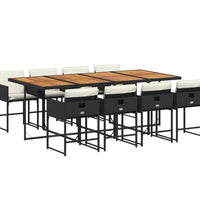 9-tlg. Garten-Essgruppe mit Kissen Schwarz Poly Rattan