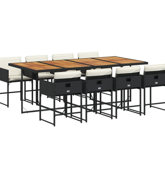 9-tlg. Garten-Essgruppe mit Kissen Schwarz Poly Rattan