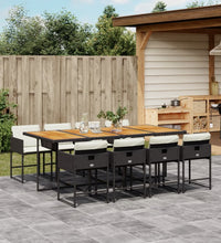 9-tlg. Garten-Essgruppe mit Kissen Schwarz Poly Rattan