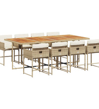 9-tlg. Garten-Essgruppe mit Kissen Beige Poly Rattan