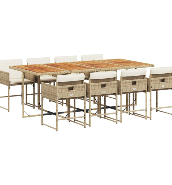 9-tlg. Garten-Essgruppe mit Kissen Beige Poly Rattan