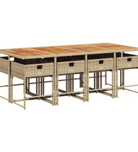 9-tlg. Garten-Essgruppe mit Kissen Beige Poly Rattan