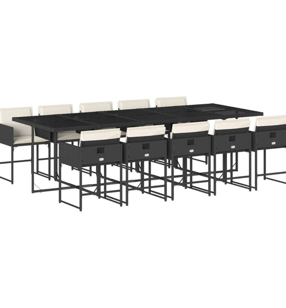 11-tlg. Garten-Essgruppe mit Kissen Schwarz Poly Rattan