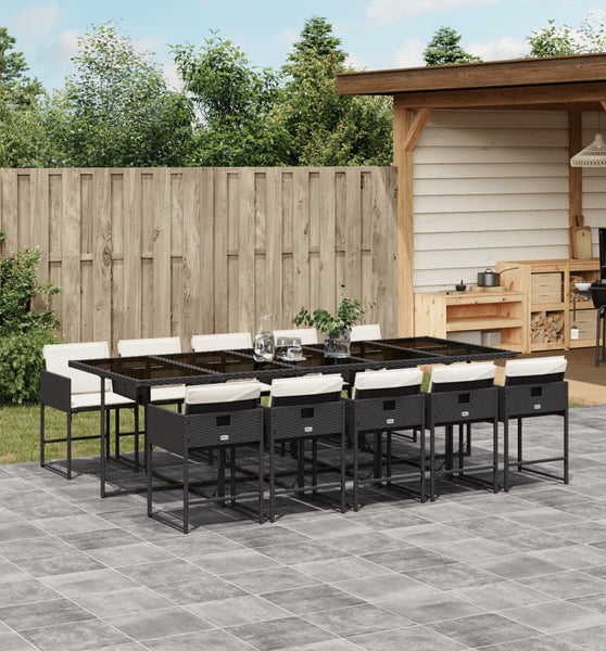 11-tlg. Garten-Essgruppe mit Kissen Schwarz Poly Rattan