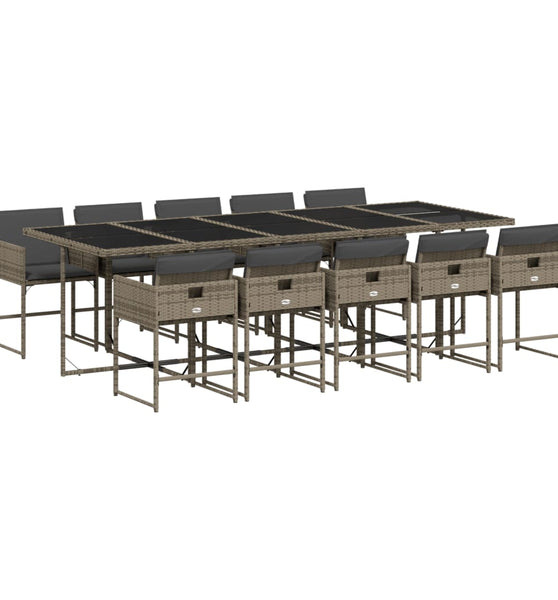 11-tlg. Garten-Essgruppe mit Kissen Grau Poly Rattan
