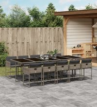 11-tlg. Garten-Essgruppe mit Kissen Grau Poly Rattan