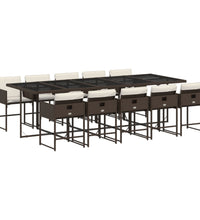 11-tlg. Garten-Essgruppe mit Kissen Braun Poly Rattan
