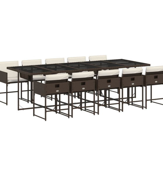 11-tlg. Garten-Essgruppe mit Kissen Braun Poly Rattan