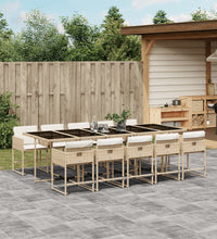 11-tlg. Garten-Essgruppe mit Kissen Beige Poly Rattan