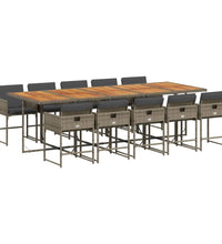 11-tlg. Garten-Essgruppe mit Kissen Grau Poly Rattan