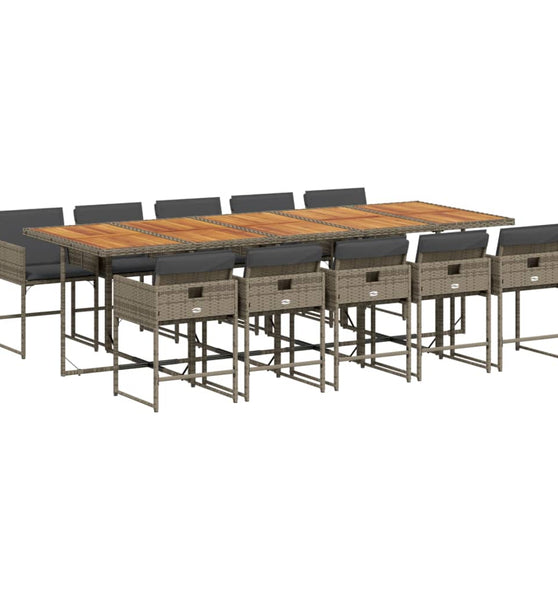 11-tlg. Garten-Essgruppe mit Kissen Grau Poly Rattan