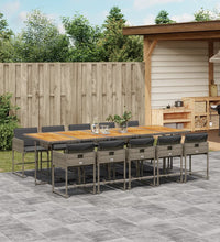 11-tlg. Garten-Essgruppe mit Kissen Grau Poly Rattan