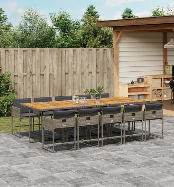 11-tlg. Garten-Essgruppe mit Kissen Grau Poly Rattan
