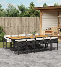 11-tlg. Garten-Essgruppe mit Kissen Schwarz Poly Rattan