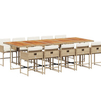 11-tlg. Garten-Essgruppe mit Kissen Beige Poly Rattan