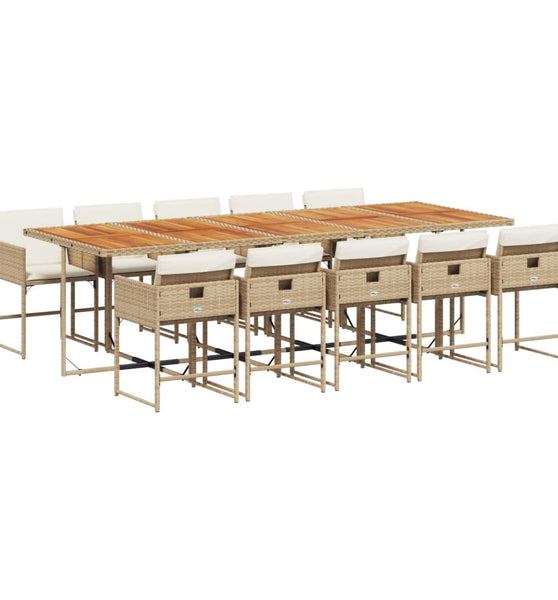 11-tlg. Garten-Essgruppe mit Kissen Beige Poly Rattan