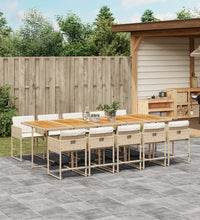 11-tlg. Garten-Essgruppe mit Kissen Beige Poly Rattan