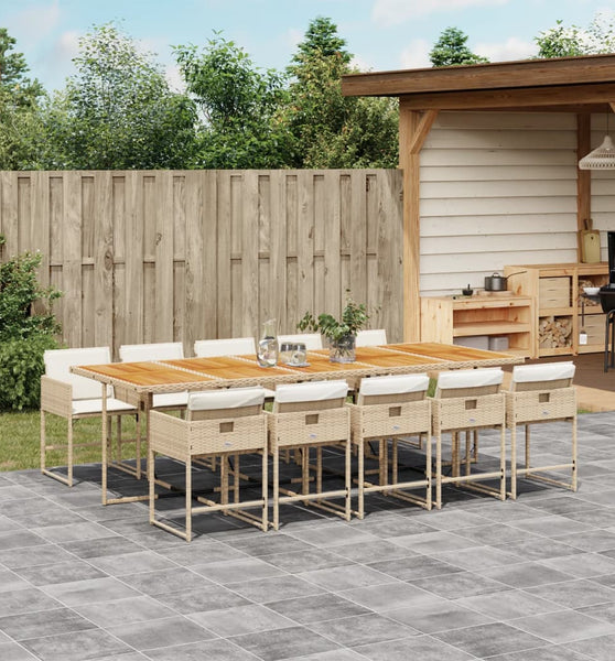 11-tlg. Garten-Essgruppe mit Kissen Beige Poly Rattan