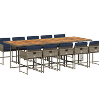 11-tlg. Garten-Essgruppe mit Kissen Grau Poly Rattan