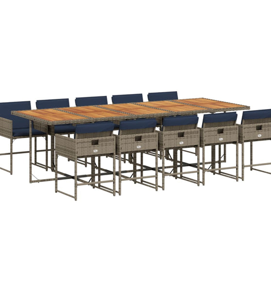 11-tlg. Garten-Essgruppe mit Kissen Grau Poly Rattan