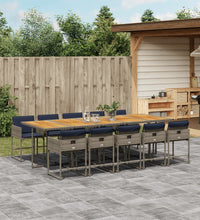 11-tlg. Garten-Essgruppe mit Kissen Grau Poly Rattan